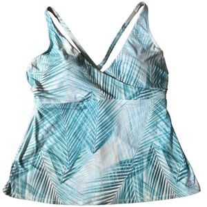 NEW! CALIA wrap front tankini soft palms blue in size 1X